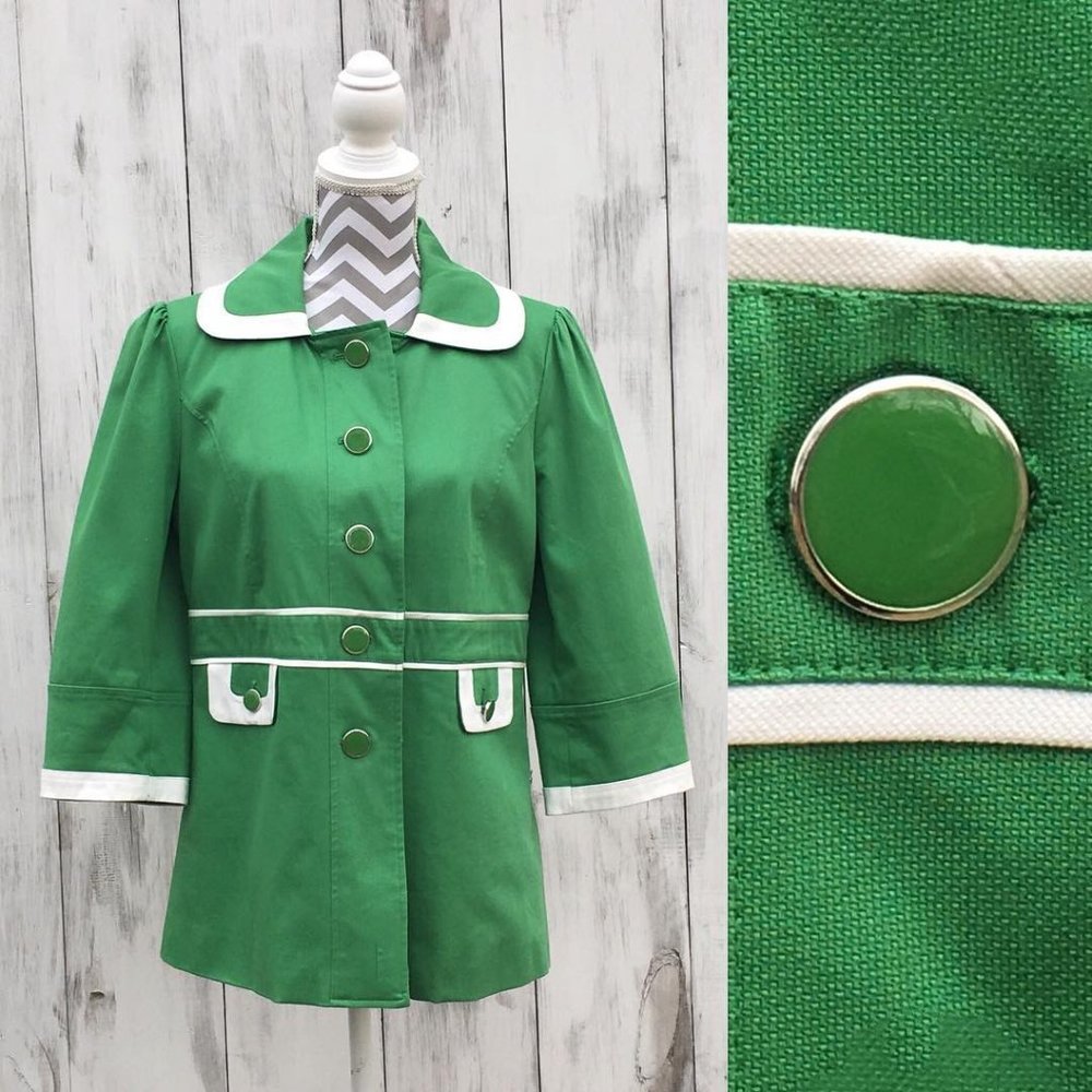 COPY - Dialogue Retro Style Green with White Trim Jacket